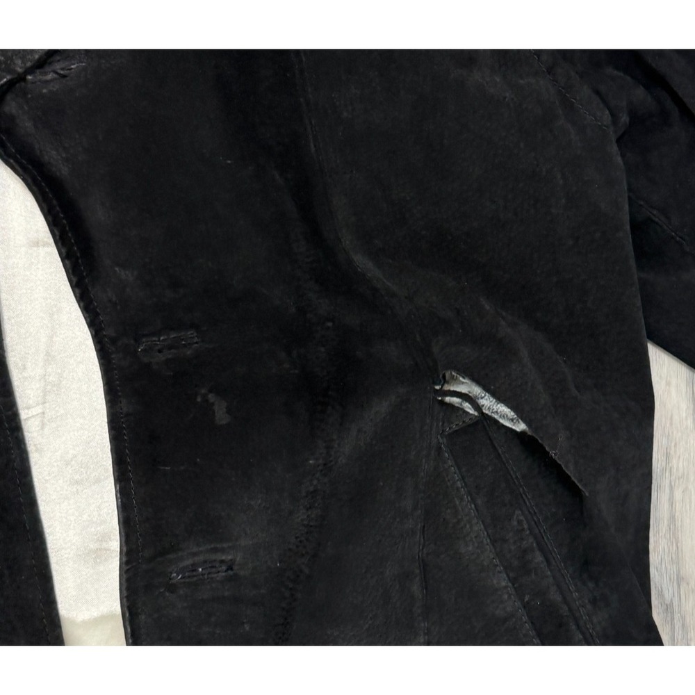 Vintage Black Suede Leather Jacket 26Red Medium Button Front Satin Lined - Picture 4 of 7